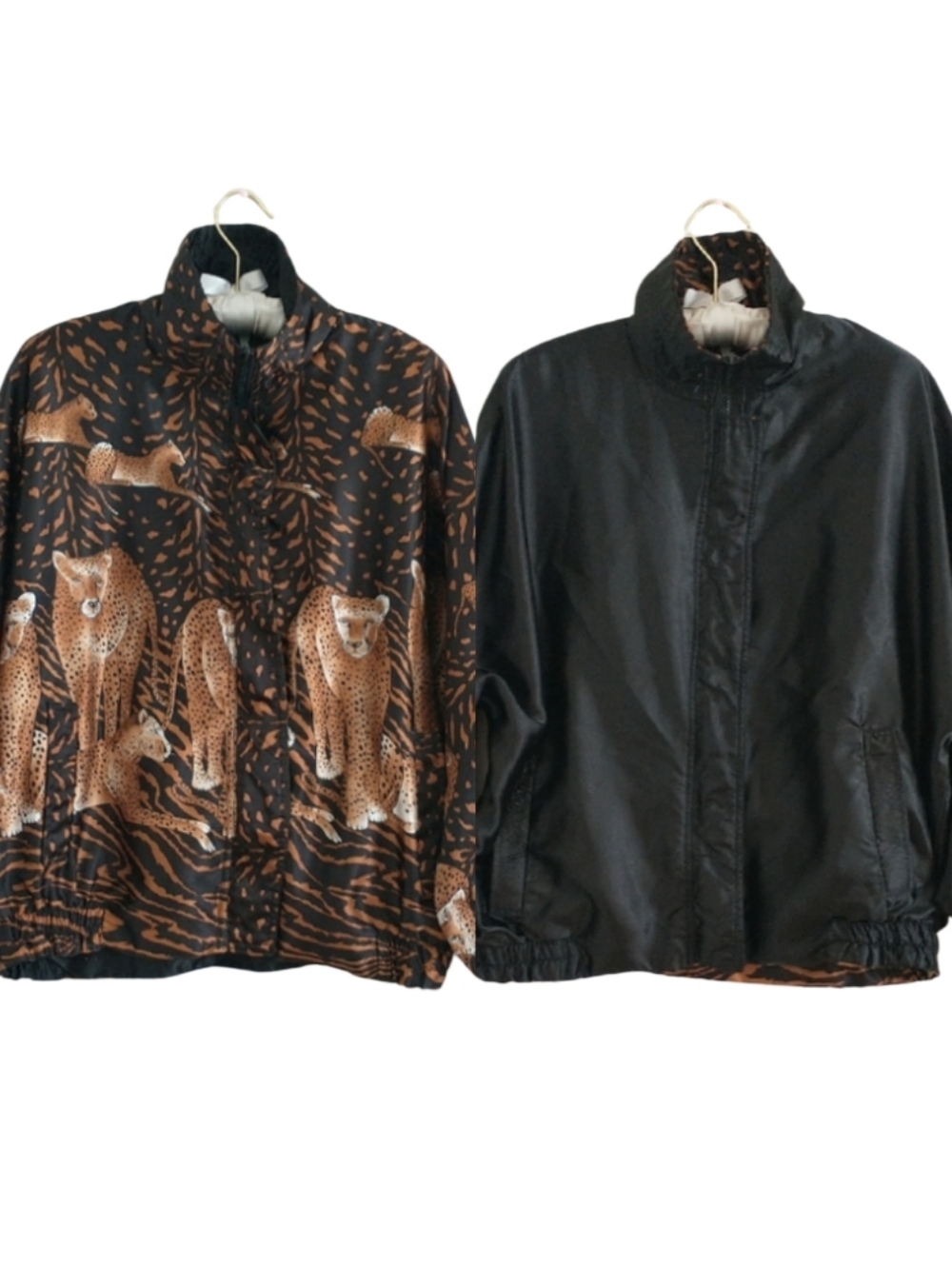 Reversible Leopard Print & Black Windbreaker Jacket – Women’s Size M (No Tag)